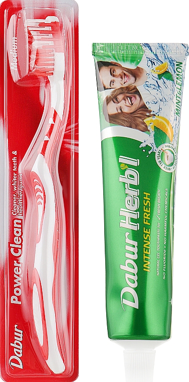 Набір "Mint & Lemon", червоний - Dabur Herb`l (toothbrush/1шт + toothpaste/150g) — фото N2