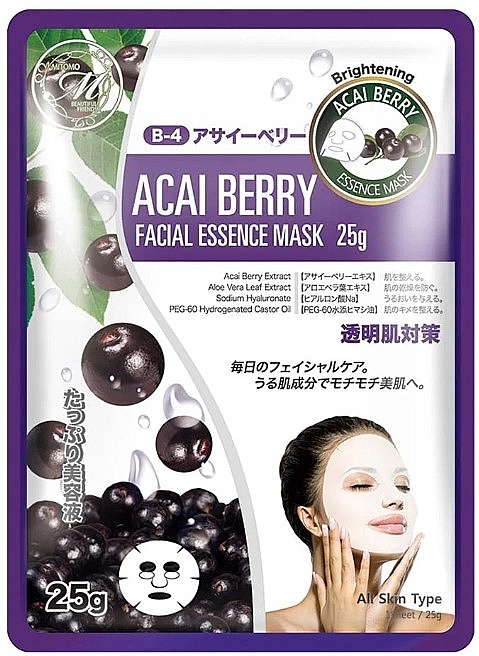 Тканинна маска для обличчя з ягодами асаї - Mitomo 512 Acai Berry Facial Essence Mask — фото N1