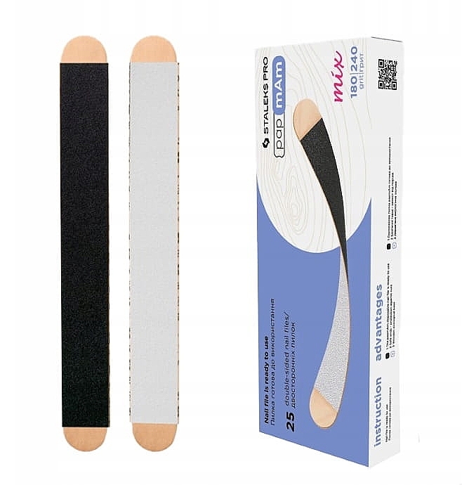 Пилочка для ногтей прямая на деревянной основе, 25 шт - Staleks Pro Expert PapMam 180/240 — фото N1