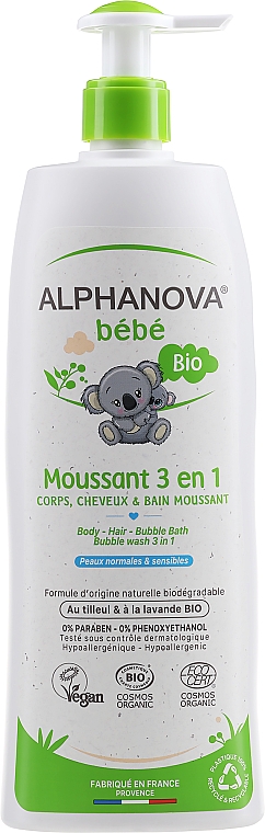 Универсальный гель 3 в 1 гель, шампунь, пена для ванны - Alphanova Bebe Bubble Wash 3 in 1 — фото N1