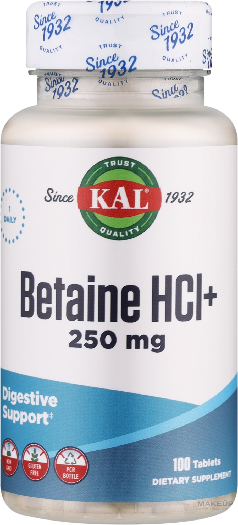 Харчова добавка "Бетаїну гідрохлорид" - Kal Betaine HCl Plus 250 mg — фото 100шт