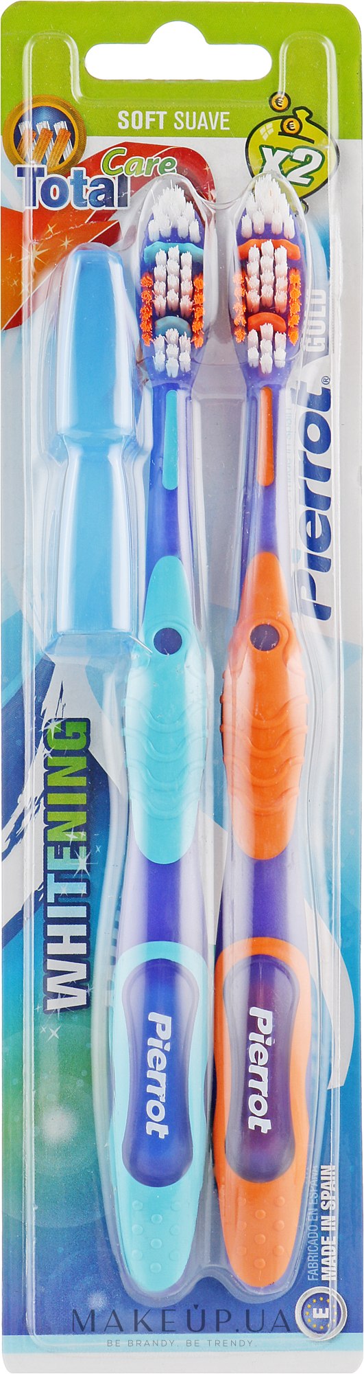 Зубная щетка мягкая, голубая + оранжевая - Pierrot Goldx2 Toothbrush — фото 2шт