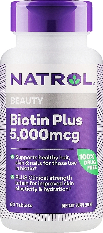 Биотин плюс лютеин - Natrol Biotin Plus 5 000 Mcg With Lutein  — фото N1