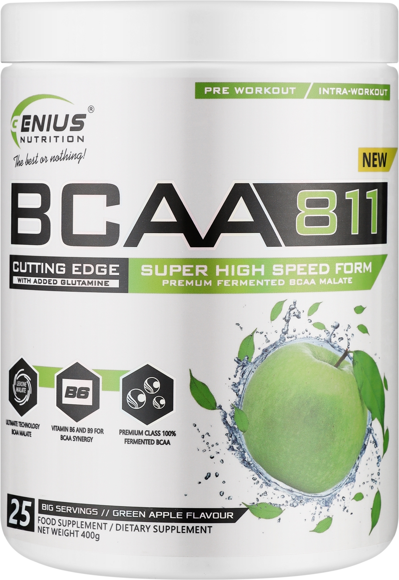 Комплекс амінокислот "BCAA 8:1:1", зелене яблуко - Genius Nutrition BCAA811 Green Apple — фото 400g