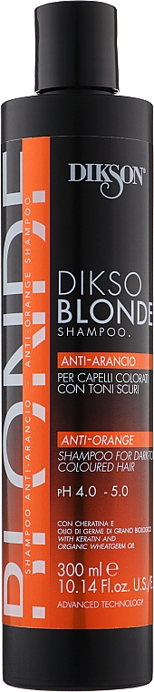 Шампунь-нейтралізатор помаранчевого кольору при знебарвлюванні/освітленні з низьким УГТ - Dikson DiksoBlonde Anti-Arancio Shampoo — фото N1