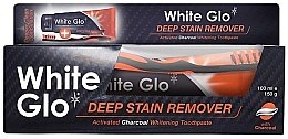 Набор с оранжевой щеткой - White Glo Charcoal Deep Stain Remover Toothpaste (toothpaste/100ml + toothbrush) — фото N1