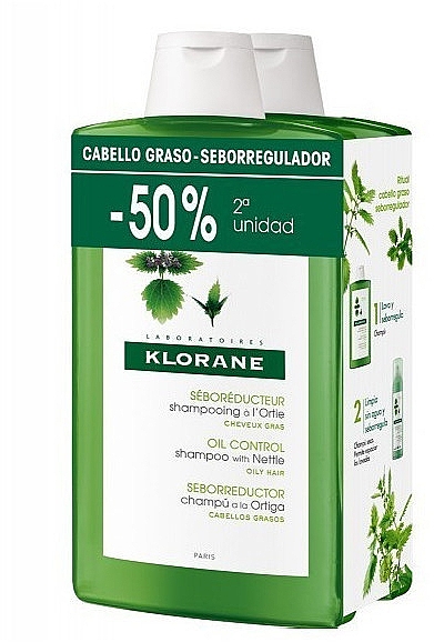 Набір - Klorane Seboregulating Treatment Shampoo with Nettle Extract (sh/2x400ml) — фото N1