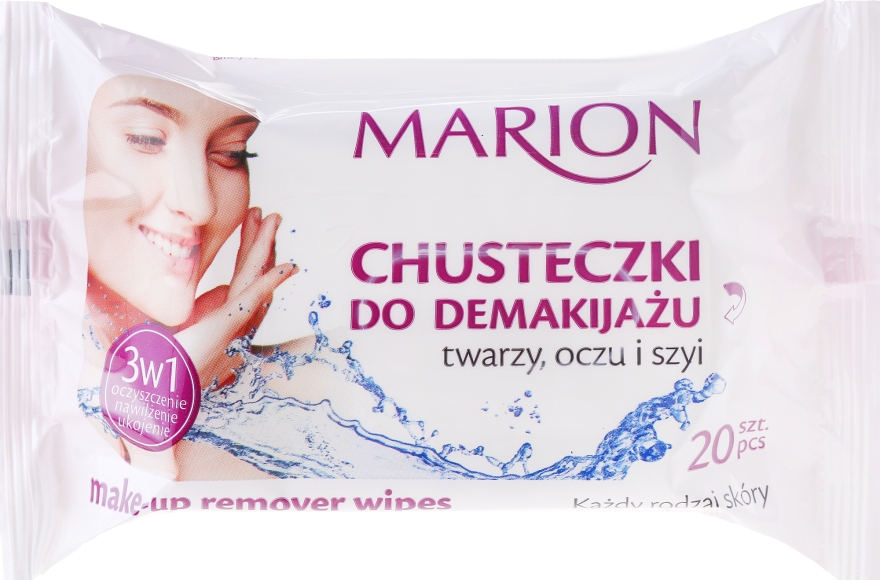 Серветки для видалення макіяжу з обличчя, очей і шиї, 20 шт. - Marion — фото N1