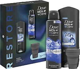 Набор - Dove Men+Care Cool Fresh Set (sh/gel/250ml + deo/spray/150ml + folding/cup) — фото N1