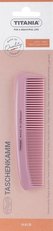Гребінець кишеньковий, 12 см, світло-рожевий - Titania — фото N1