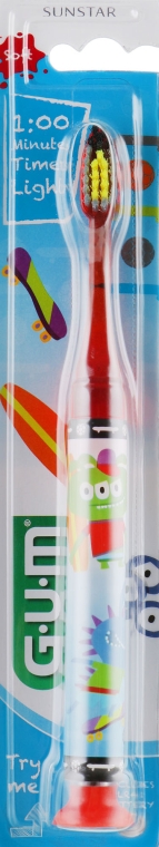 Зубна щітка "Junior Monster Light-Up", червона - G.U.M Toothbrush — фото N1