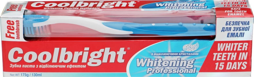 Набір із відбілювальними кристалами, синій - Coolbright Whitening Professional Whiter Teeth In 15 Days (toothpaste/130ml + toothbrush/1pcs)