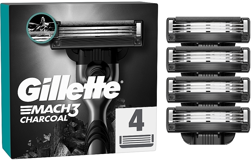 Сменные кассеты для бритья, 4 шт. - Gillette Mach3 Charcoal — фото N1