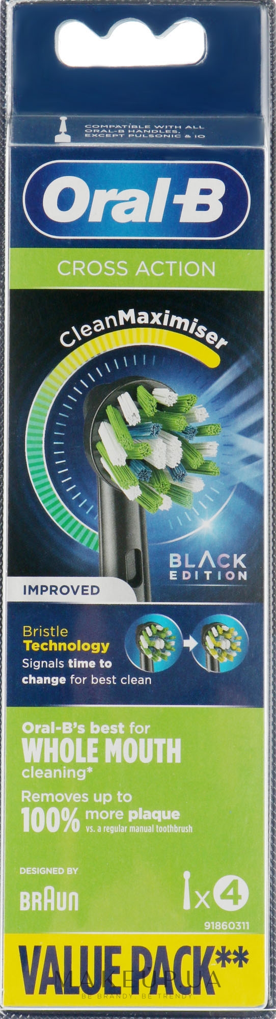 Сменная насадка для электрической зубной щетки, 4 шт. - Oral-B Cross Action Black Power Toothbrush Refill Heads — фото 4шт