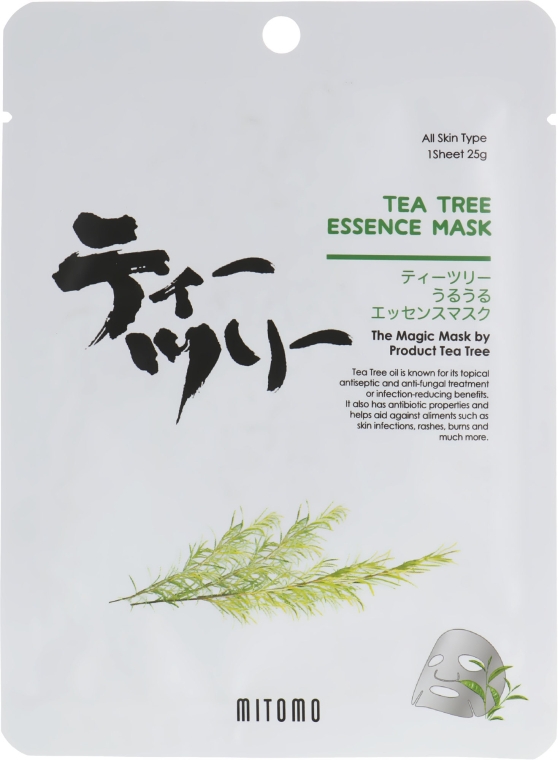 Тканинна маска для обличчя, з олією чайного дерева - Mitomo Tea Tree Essence Mask — фото N1
