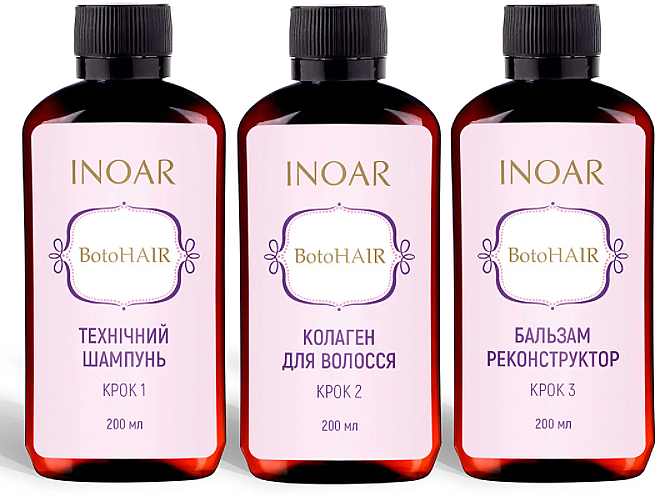 Набор "Ботокс для волос" на 6 процедур - Inoar BotoHair (shmp/200ml + collagen/200ml + balm/200ml) — фото N2