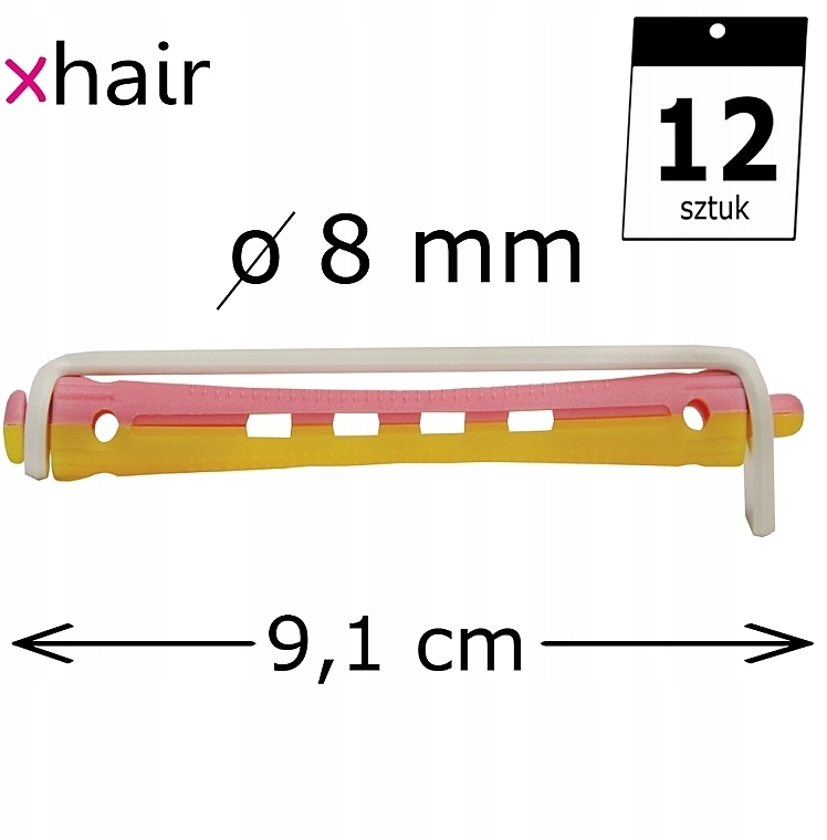Бигуди-коклюшки для холодной завивки, d8 мм, желто-розовые, 12 шт - Xhair — фото N2