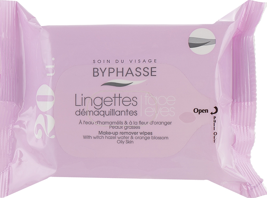 Серветки очищувальні для жирної шкіри - Byphasse Make-up Remover Wipes Witch Hazel Water & Orange Blossom — фото N1