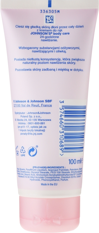 Зволожувальний крем для рук - Johnson’s 24Hour Moisture Hand Cream — фото N2