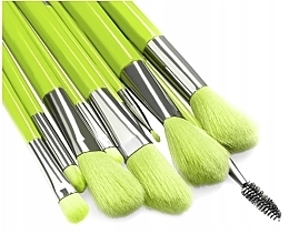 Набір неоново-зелених пензлів для макіяжу, 10 шт. - Beauty Design — фото N4