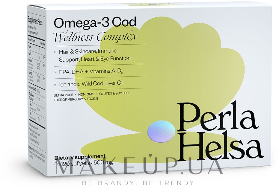 Омега-3 из трески, с витаминами А и Д3, 120 капсул - Perla Helsa Omega-3 Cod Wellness Complex Dietary Supplement — фото 120шт