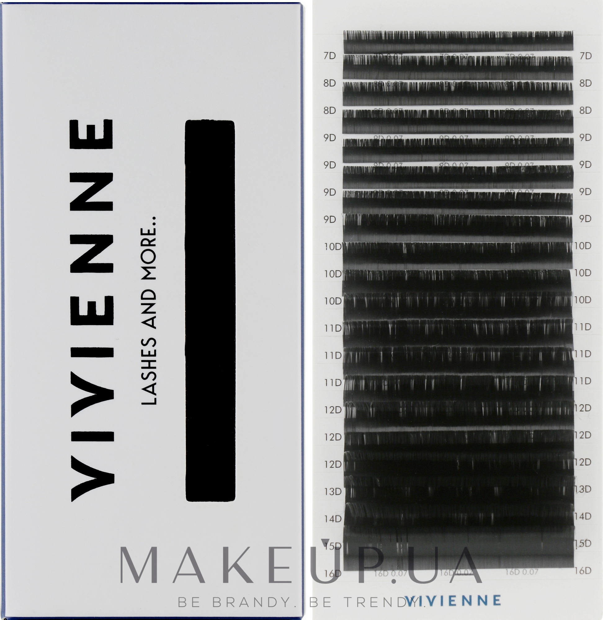 Накладные ресницы "Elite", черные, 20 линий (mix, 0.07, D, (7-16)) - Vivienne — фото 1уп