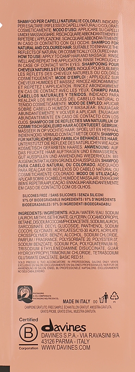 Шампунь для натуральных и окрашенных волос (красный) - Davines Alchemic Shampoo (пробник) — фото N2