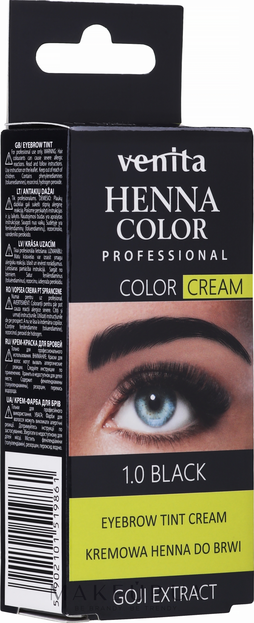 Крем-краска для окрашивания бровей с хной - Venita Professional Henna Color Cream Eyebrow Tint Cream Goji Extract — фото 1.0 - Black
