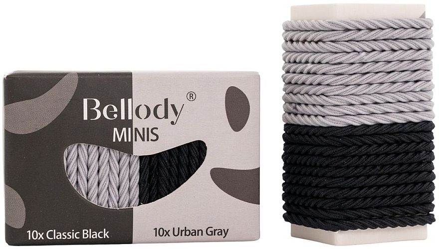Резинки для волос, черные и серые, 20 шт. - Bellody Minis Hair Ties Black & Gray Mixed Package — фото N1