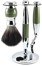 Духи, Парфюмерия, косметика Набор для бритья - Edwin Jagger Green & Chrome 3 Piece Mach3 Set Black Synthetic