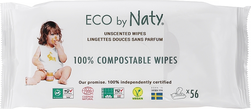 Влажные эко салфетки без запаха - Naty Sensitive Wipes