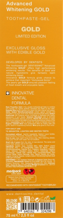 Зубная паста-гель отбеливающая - Dentissimo Advanced Whitening Gold Toothpaste — фото N3