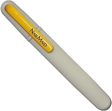 Керамическая пилочка для ногтей в сером кейсе, желтая клипса - Erlinda Solingen NailMaid Ceramic Nail File In Light Grey Case With Clip  — фото N2