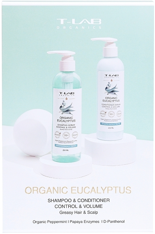 Набор по уходу за жирными волосами - T-Lab Professional Organics Organic Eucalyptus (shm/250ml + cond/250ml) — фото N2