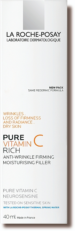 Антивозрастной увлажняющий крем-филлер комплексного действия для сухой чувствительной кожи лица - La Roche-Posay Pure Vitamin C Rich — фото N2