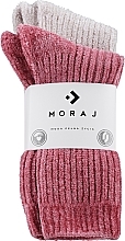 Теплые женские носки из синели с длинными полосками, розовые + бежевые - Moraj — фото N1