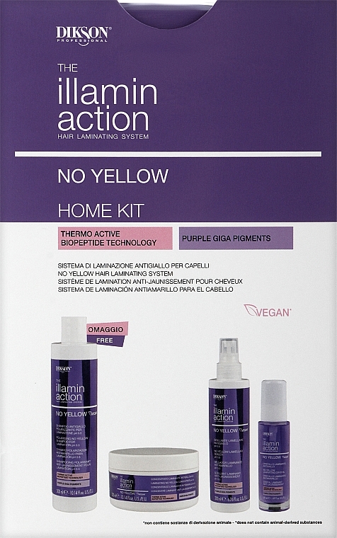 УЦЕНКА Набор для ламинирования волос - Dikson Illaminaction No Yellow Home Kit (shmp/300ml + conc/300ml + cr/200ml + crystals/50ml) * — фото N1