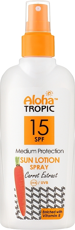 УЦЕНКА Лосьон для загара с SPF15 - Madis Aloha Tropic Medium Protection Sun Lotion Spray SPF15 * — фото N1