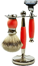 Набор для бритья - Golddachs Pure Badger, Mach3 Polymer Red Chrom (sh/brush + razor + stand) — фото N1