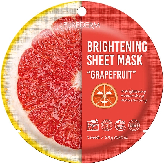 Освітлювальна тканинна маска "Grapefruit" - Purederm Brightening Sheet Mask — фото N1