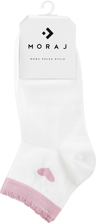 Женские хлопковые носки, 1 пара, бело-розовые с сердечком - Moraj — фото N1