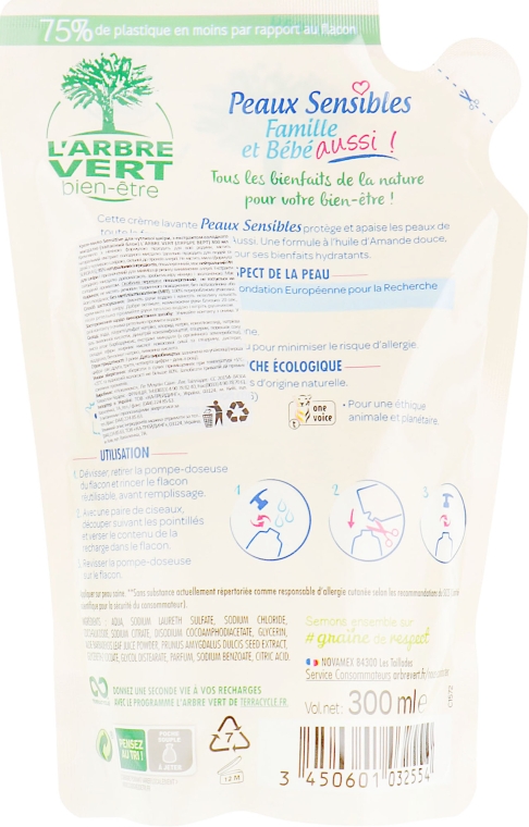 Крем-мыло для чувствительной кожи рук - L'Arbre Vert Family & Baby Sensitive Hand Wash (сменный блок) — фото N2