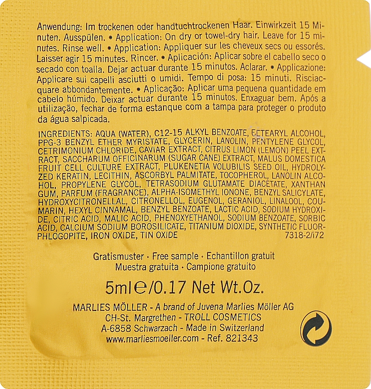 Маска-кондиционер для волос с экстрактом черной икры - Marlies Moller Luxury Golden Caviar Mask Conditioner (пробник) — фото N2