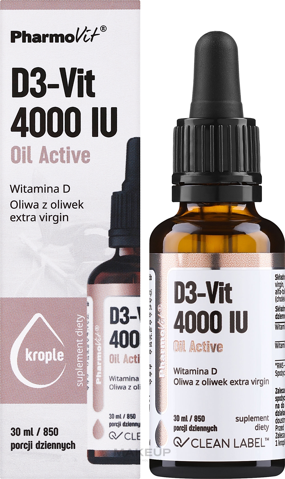 Харчова добавка D3-Vit 4000 IU - Pharmovit Clean label D3-Vit 4000 IU Oil Active — фото 30ml