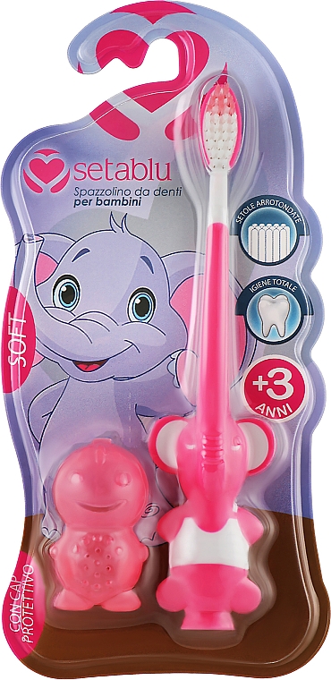 Дитяча зубна щітка із захисним чохлом "Слон", рожева - Setablu Baby Soft Elefant Toothbrush — фото N1