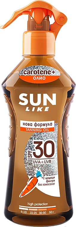 Солнцезащитное спрей-масло для быстрого загара - Sun Like Sunscreen Oil For Fast Tan With A Pump SPF 30 New Formula — фото N1