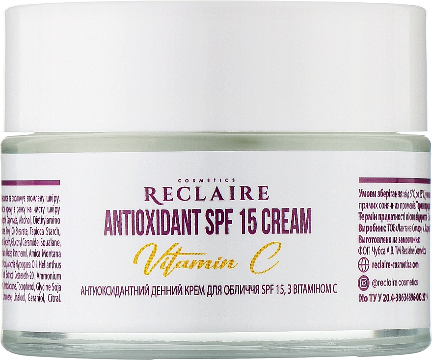 Антиоксидантний денний крем з вітаміном C та SPF 15 - Reclaire Antioxidant SPF 15 Cream — фото N1