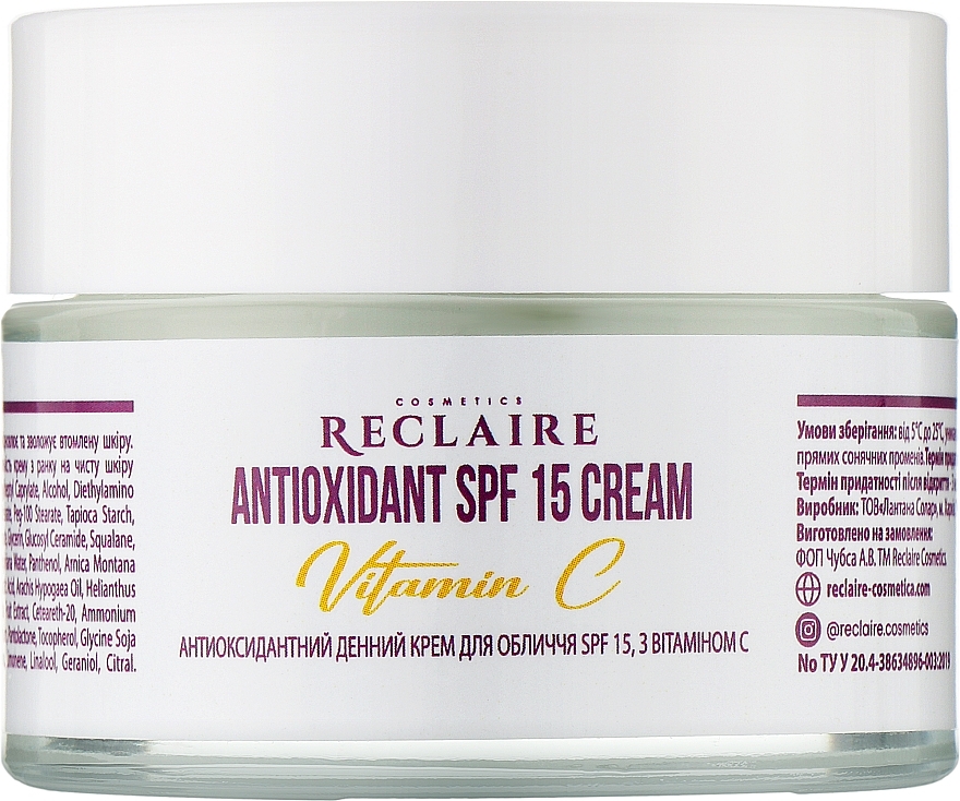 Антиоксидантный дневной крем с витамином C и SPF 15 - Reclaire Antioxidant SPF 15 Cream — фото N1