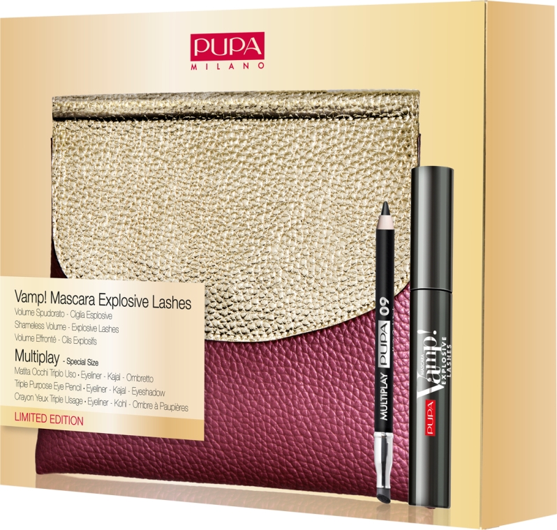 Набор - Pupa VAMP!Mascara Explosive Lashes & Multiplay Eyepencil (mascara/12ml + pensil/1.2g + bag) — фото N2