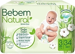 Парфумерія, косметика Підгузки Natural 3 Midi, 4-9 кг, 34 шт. - Bebem